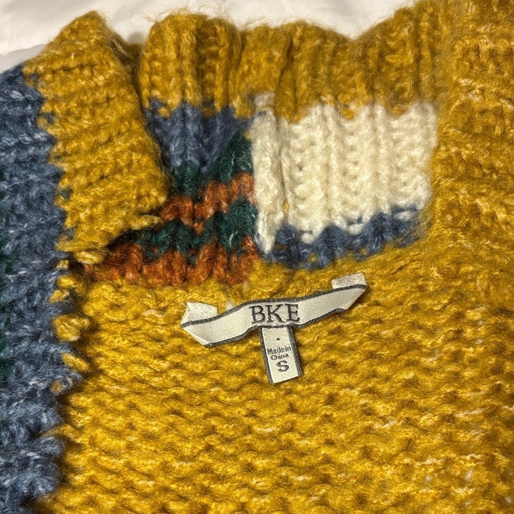 Buckle BKE Mustard Yellow with Stripes Open Cardigan Sweater - Picture 2 of 9
